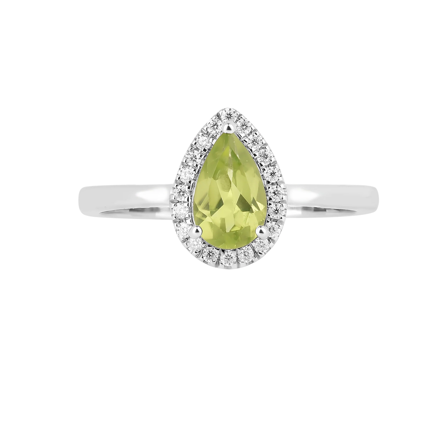 0.97 Ct Pear Green Peridot and Moissanite Prong Silver Halo Engagement Ring