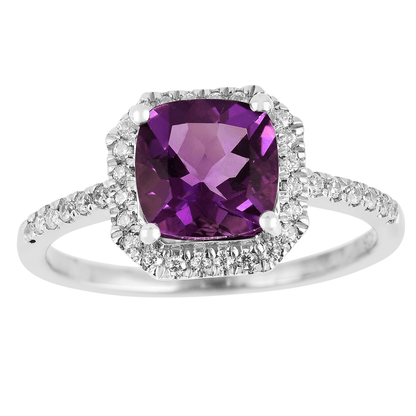 1.65 Ct Cushion Purple Amethyst and Moissanite Prong Silver Halo Cocktail Ring