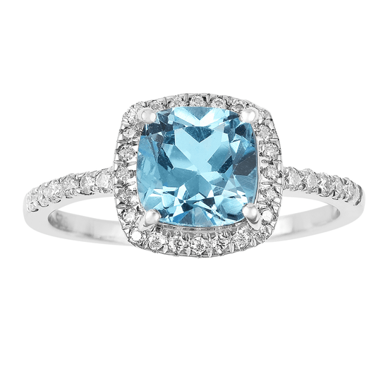1.75 Ct Cushion Natural Blue Topaz Prong Rhodium Over Silver Halo Ring