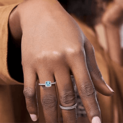 1.75 Ct Cushion Natural Blue Topaz Prong Rhodium Over Silver Halo Ring