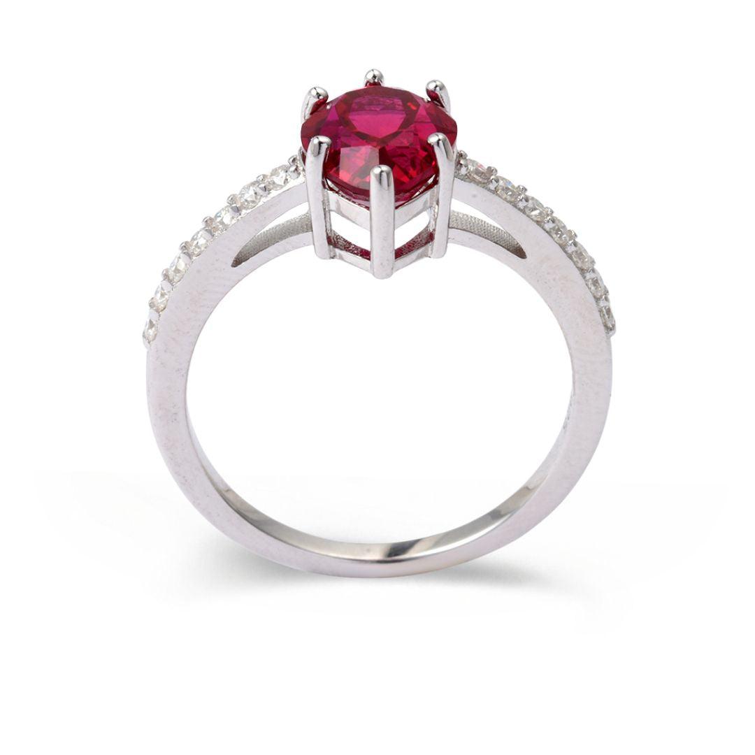 Pear Red Lab Grown Ruby Prong Silver Teardrop Solitaire Ring