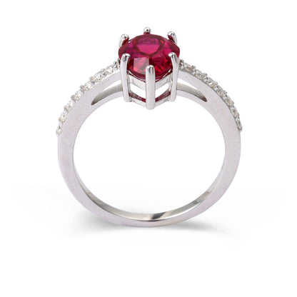 Pear Red Lab Grown Ruby Prong Silver Teardrop Solitaire Ring