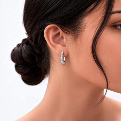 1.18 Ctw Round White Lab Created Diamond Sterling Silver Wave Swirl Hoop Earrings