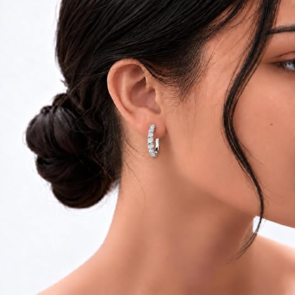1.32 Ctw Round White Lab Created Diamond Sterling Silver Tennis Huggie Hoop Earrings