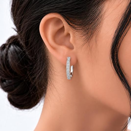 0.27 Ctw Round White Lab Created Diamond Sterling Silver Pave Hoop Earrings