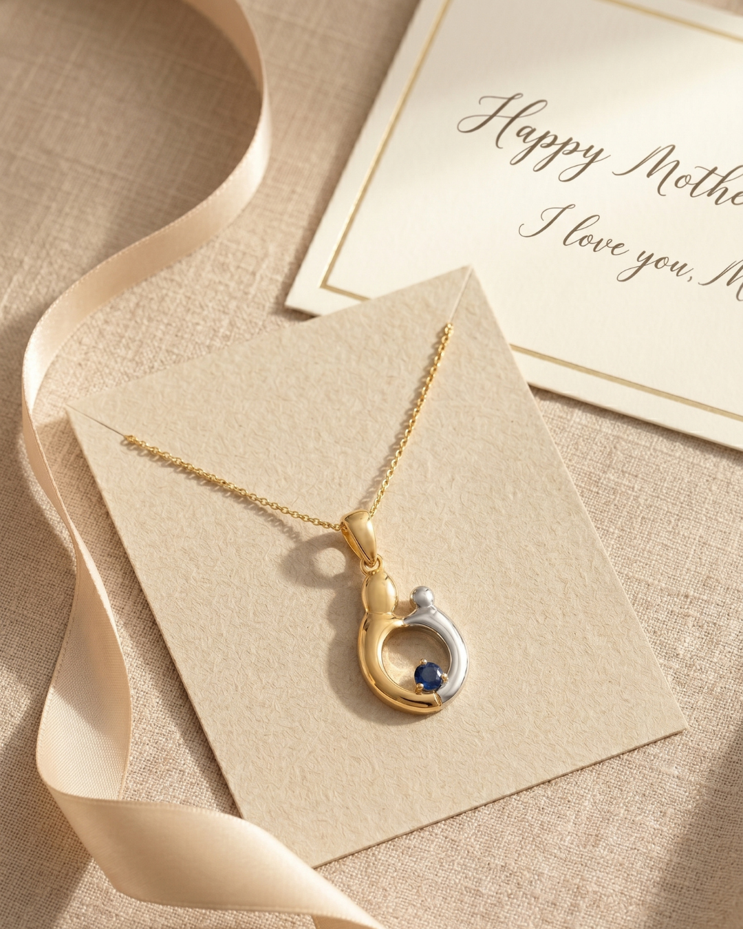 0.19 CTTW Heart Blue Sapphire Prong Silver Mom Pendant Necklace