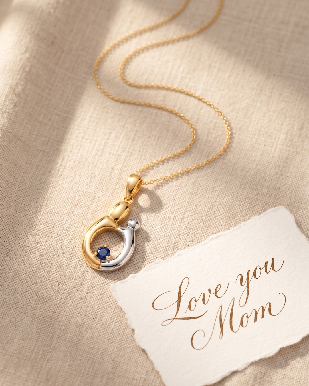 0.19 CTTW Heart Blue Sapphire Prong Silver Mom Pendant Necklace