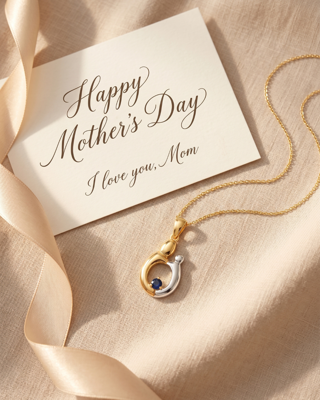0.19 CTTW Heart Blue Sapphire Prong Silver Mom Pendant Necklace