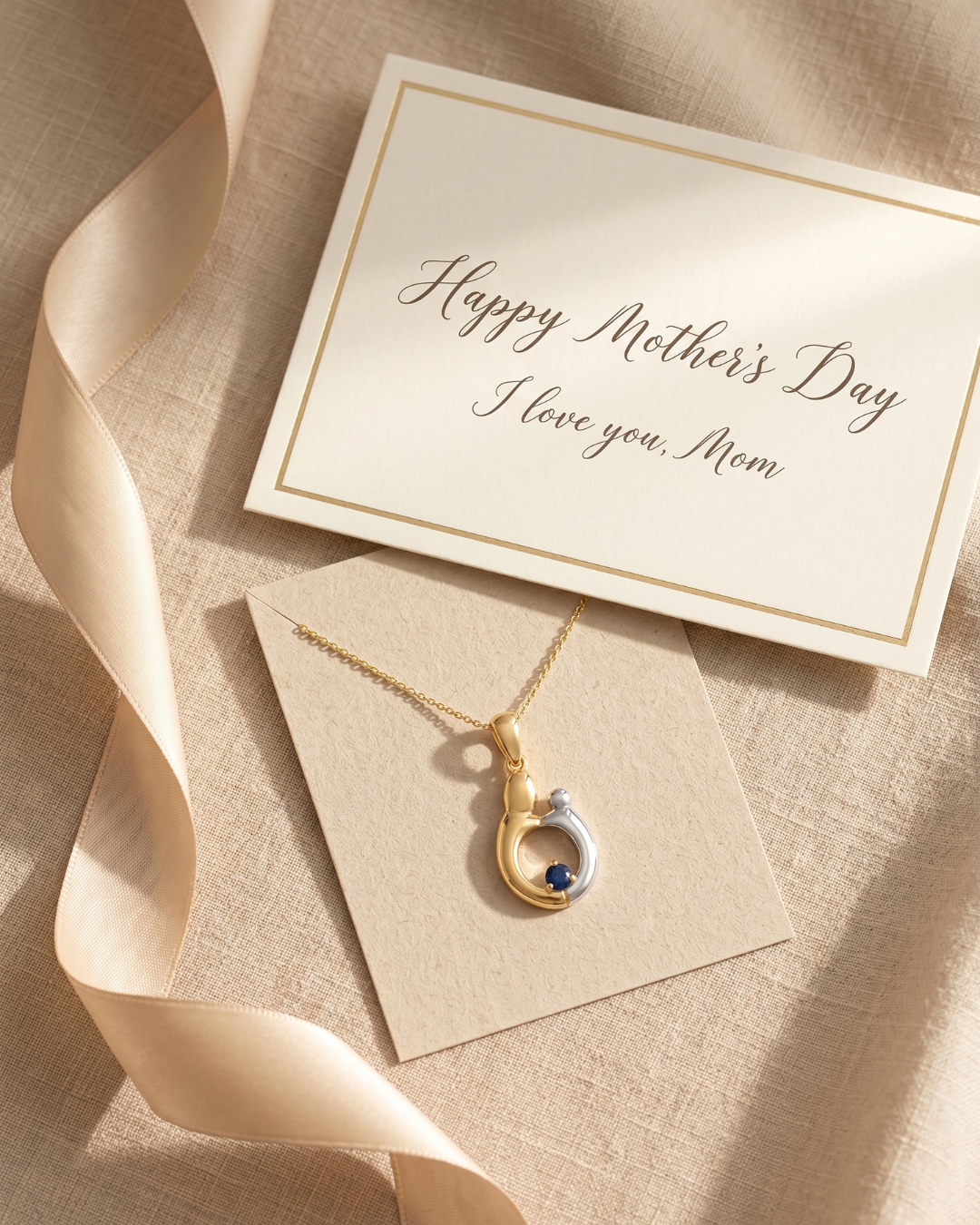 0.19 CTTW Heart Blue Sapphire Prong Silver Mom Pendant Necklace