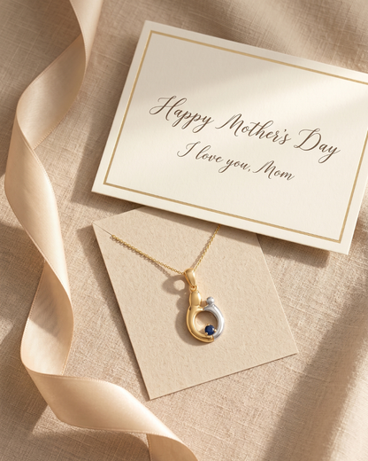 0.19 CTTW Heart Blue Sapphire Prong Silver Mom Pendant Necklace