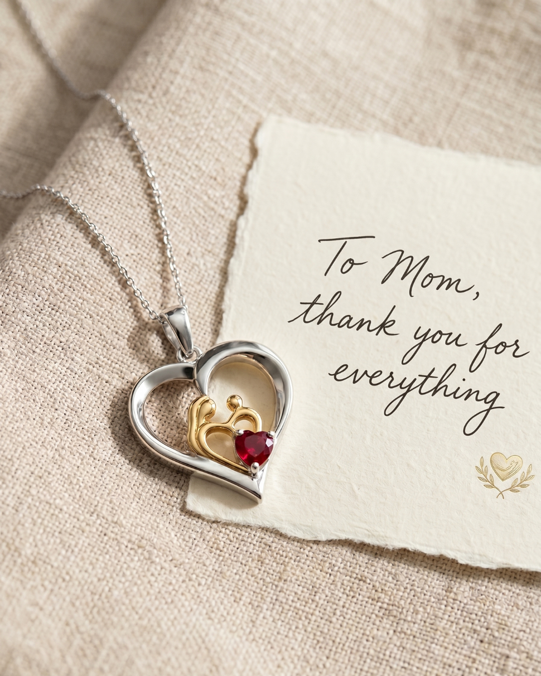 0.50 CTTW Heart Pink Ruby Prong Silver Mom Pendant Necklace