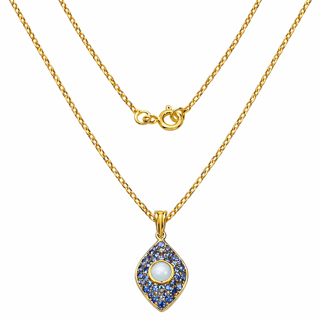 1.82 Ct Round White Ethiopian Opal & Tanzanite Prong Silver Cocktail Pendant Necklace