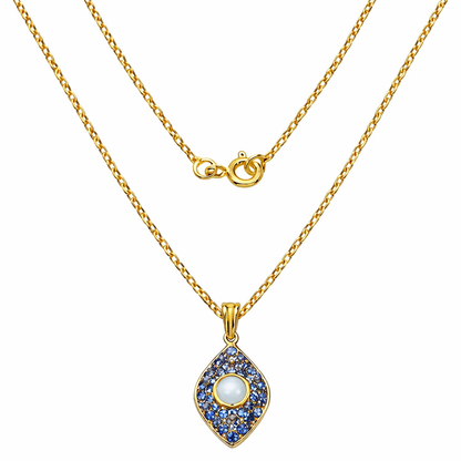 1.82 Ct Round White Ethiopian Opal & Tanzanite Prong Silver Cocktail Pendant Necklace