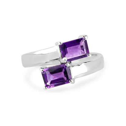 2.00 Ct Octagon Purple Amethyst Prong Silver Bypass Ring