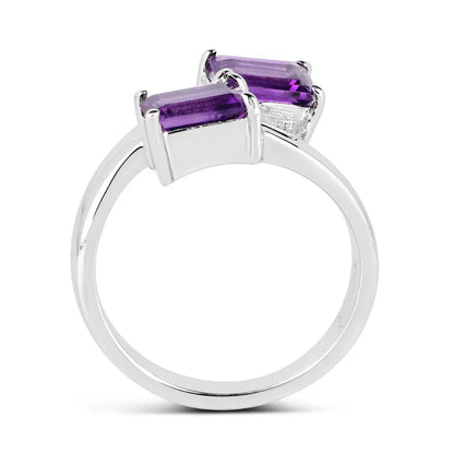 2.00 Ct Octagon Purple Amethyst Prong Silver Bypass Ring
