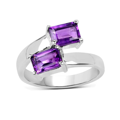 2.00 Ct Octagon Purple Amethyst Prong Silver Bypass Ring