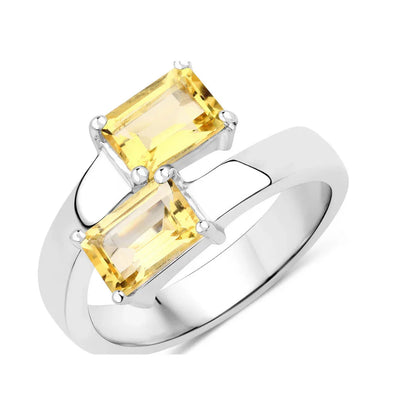 3.43 Ct Round Yellow Citrine and White Topaz Prong Silver Bypass Ring