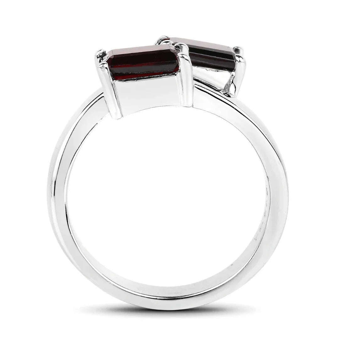 2.40 Ct Octagon Red Garnet Prong Silver Bypass Ring