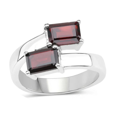 2.40 Ct Octagon Red Garnet Prong Silver Bypass Ring