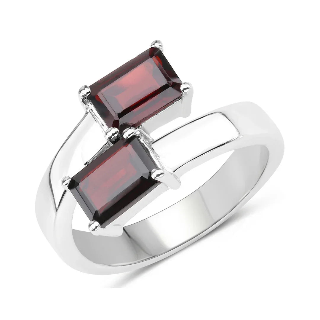 2.40 Ct Octagon Red Garnet Prong Silver Bypass Ring