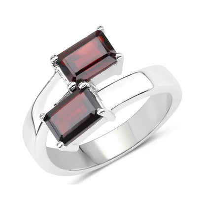 2.40 Ct Octagon Red Garnet Prong Silver Bypass Ring