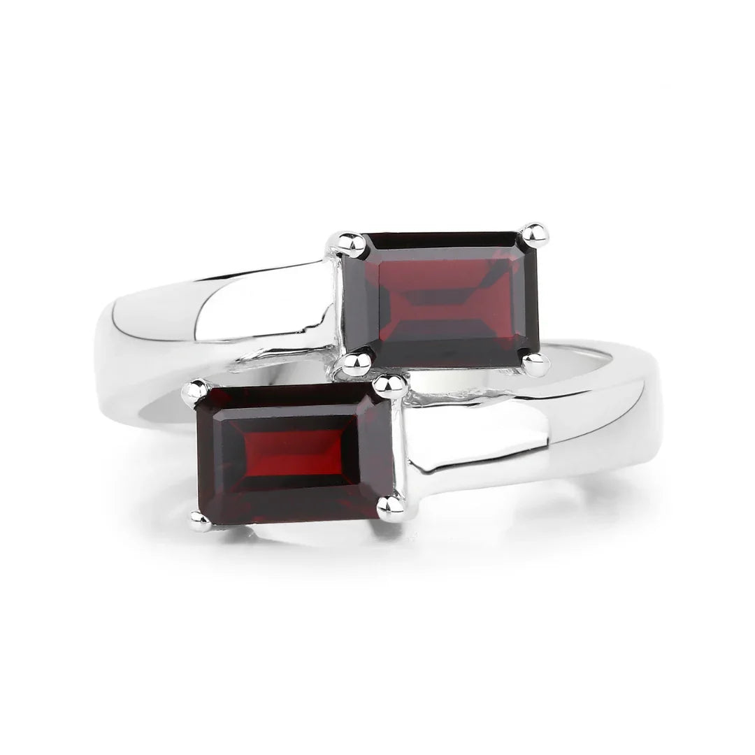 2.40 Ct Octagon Red Garnet Prong Silver Bypass Ring