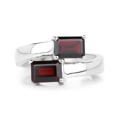 2.40 Ct Octagon Red Garnet Prong Silver Bypass Ring