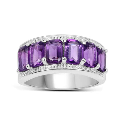 3.30 Ct Octagon Purple Amethyst Prong Silver Half Eternity Band Ring