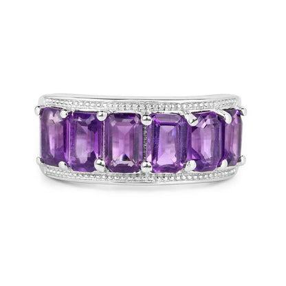 3.30 Ct Octagon Purple Amethyst Prong Silver Half Eternity Band Ring