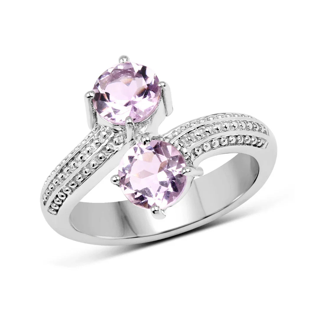 1.46 Ct Round Purple Amethyst Prong Silver Bypass Engagement Ring