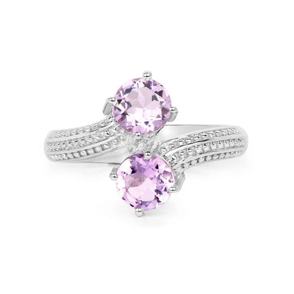 1.46 Ct Round Purple Amethyst Prong Silver Bypass Engagement Ring