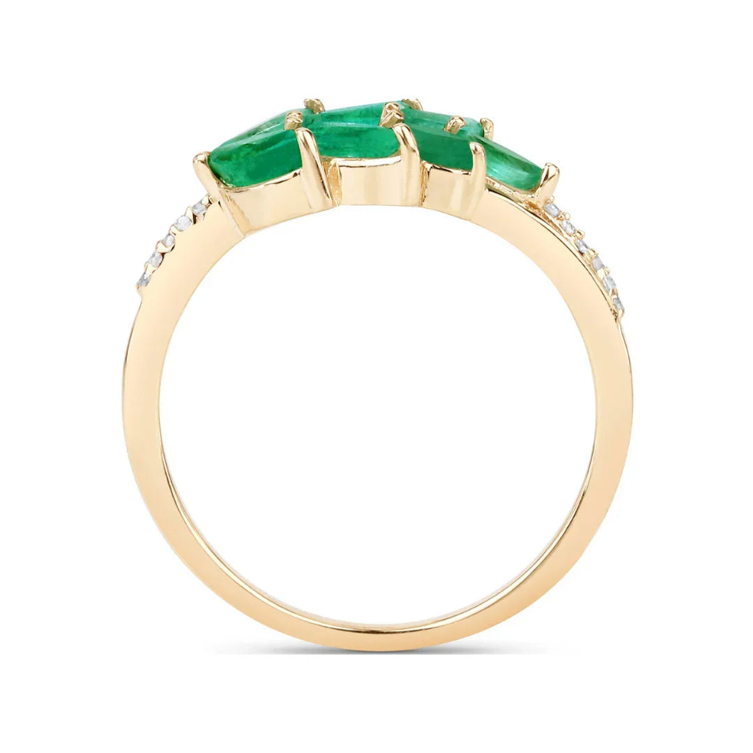 0.68 Ct Marquise Green Zambian Emerald and White Diamond Prong 14K Gold Cluster Ring