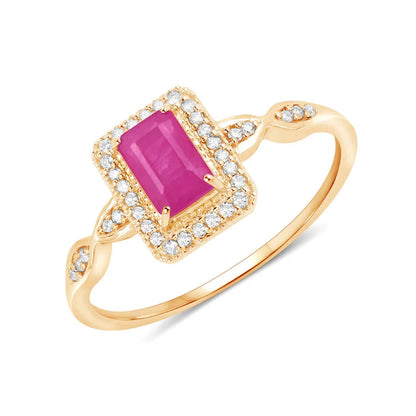 0.75 Ct Octagon Pink Ruby Diamond Prong 14K Yellow Gold Halo Ring