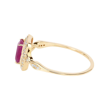 0.75 Ct Octagon Pink Ruby Diamond Prong 14K Yellow Gold Halo Ring