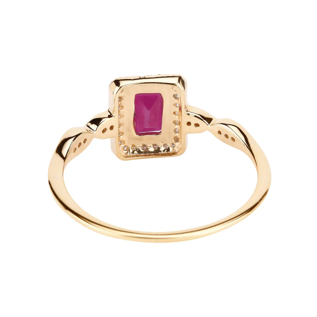 0.75 Ct Octagon Pink Ruby Diamond Prong 14K Yellow Gold Halo Ring