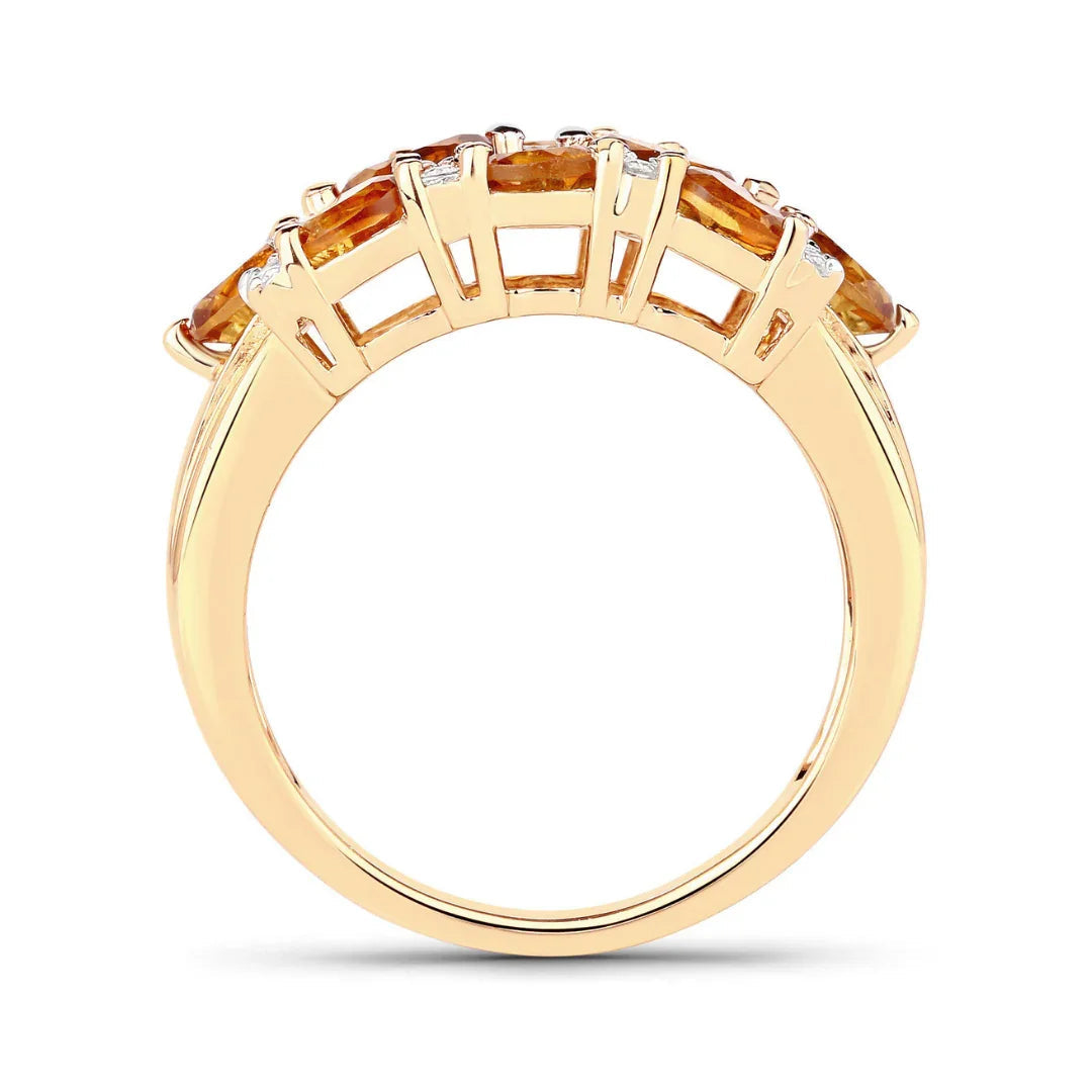 2.48 Ct Oval Yellow Citrine and White Topaz Prong Silver Cluster Ring