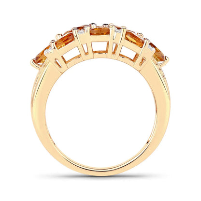 2.48 Ct Oval Yellow Citrine and White Topaz Prong Silver Cluster Ring