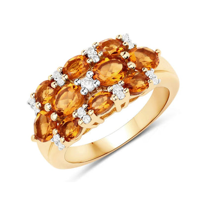 2.48 Ct Oval Yellow Citrine and White Topaz Prong Silver Cluster Ring