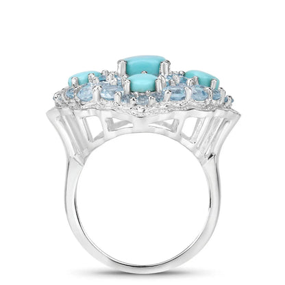 Silver Natural Turquoise Cluster Ring