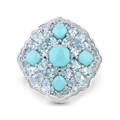 Silver Natural Turquoise Cluster Ring