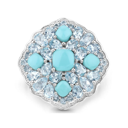 Silver Natural Turquoise Cluster Ring