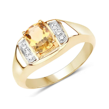0.36 Ct Cushion Yellow Citrine and White Topaz Prong Silver Ring
