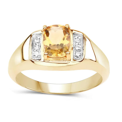 0.36 Ct Cushion Yellow Citrine and White Topaz Prong Silver Ring