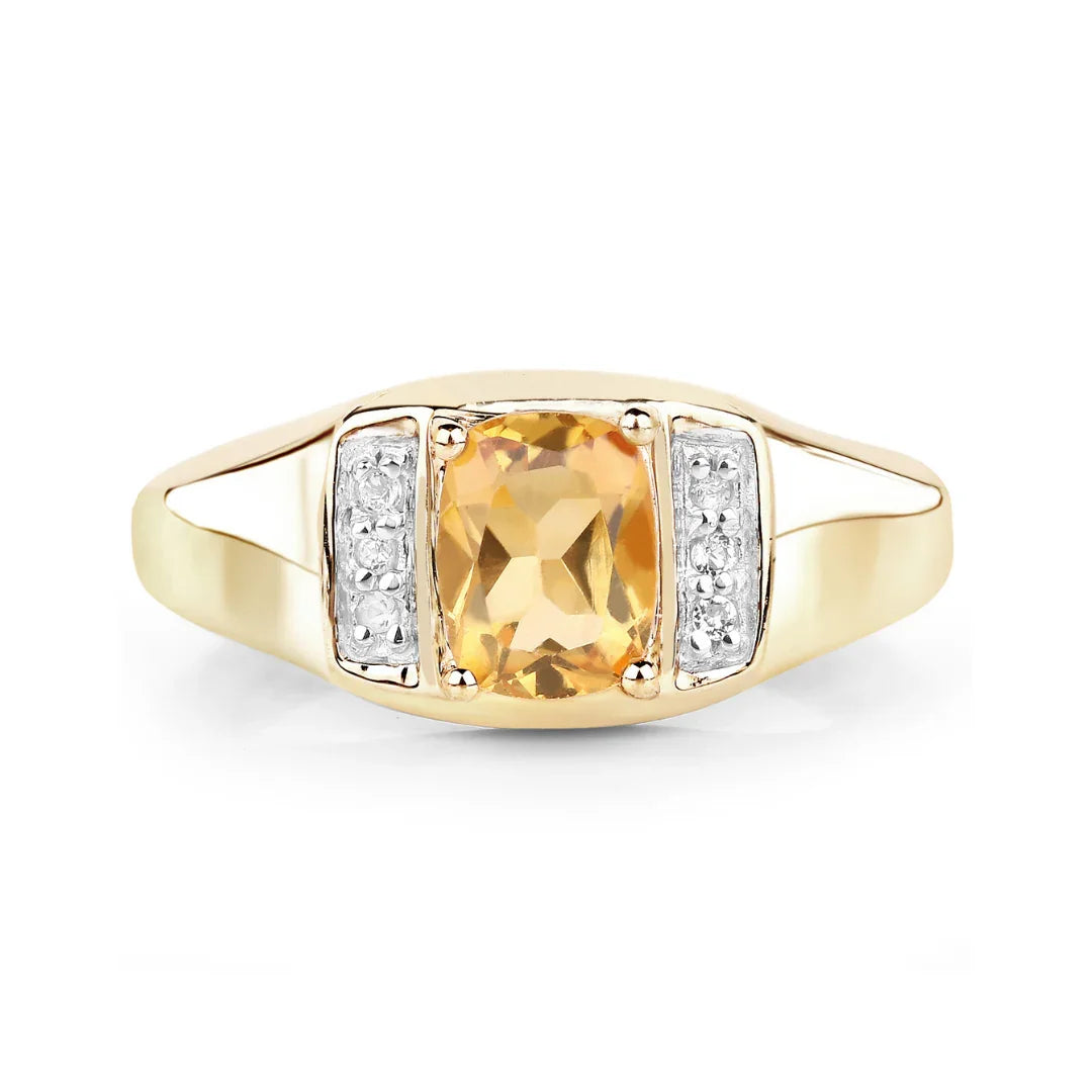 0.36 Ct Cushion Yellow Citrine and White Topaz Prong Silver Ring