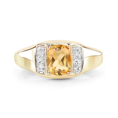 0.36 Ct Cushion Yellow Citrine and White Topaz Prong Silver Ring