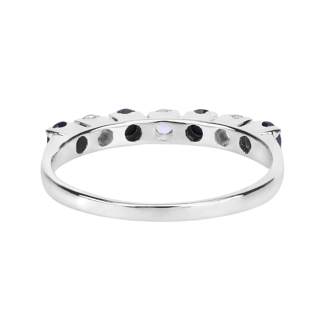 0.56 Ct Round Black Sapphire and White Topaz Prong Silver Half Eternity Ring