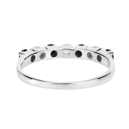 0.56 Ct Round Black Sapphire and White Topaz Prong Silver Half Eternity Ring
