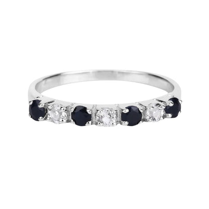 0.56 Ct Round Black Sapphire and White Topaz Prong Silver Half Eternity Ring