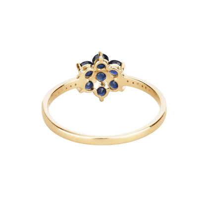 0.60 Ct Round Blue Sapphire and White Diamond Prong 10K Gold Floral Pave Ring