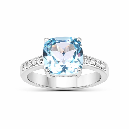 Natural Blue Topaz Solitaire Pave Ring